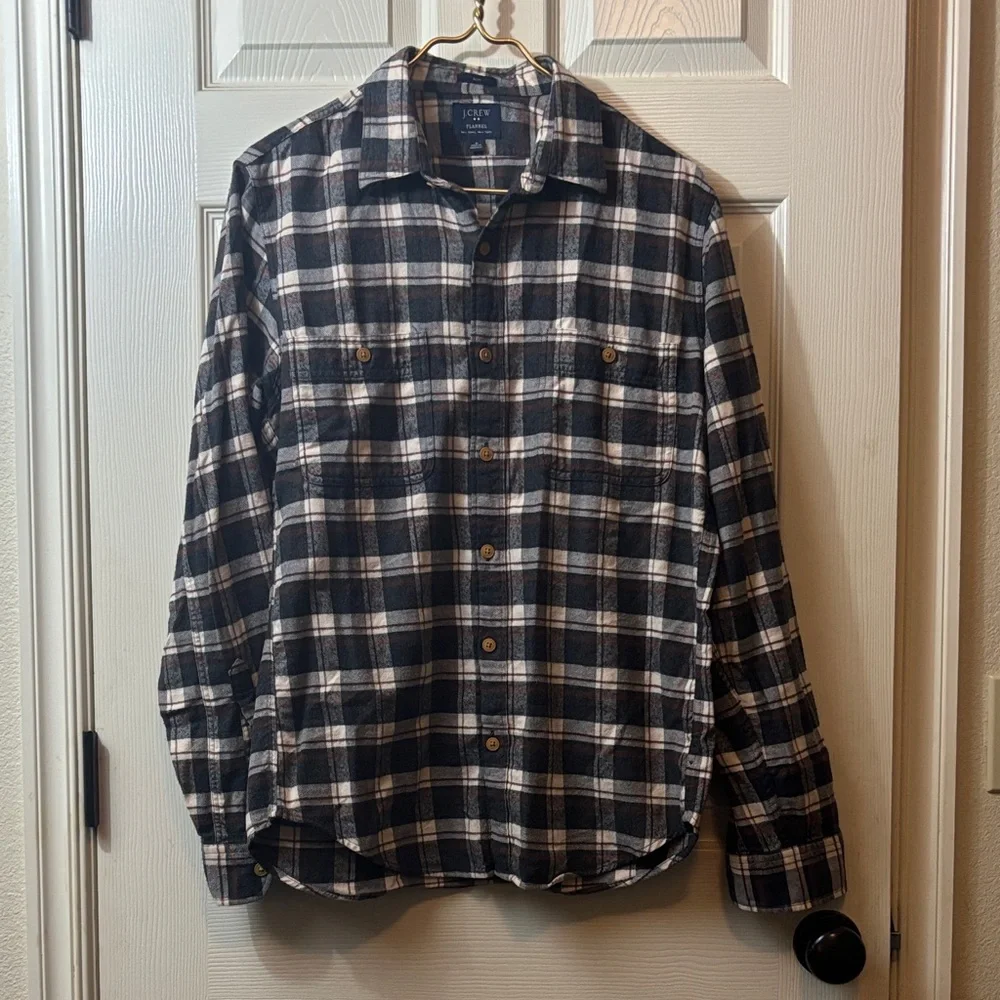 J. Crew Men’s Black and White Plaid Button-Up Shirt